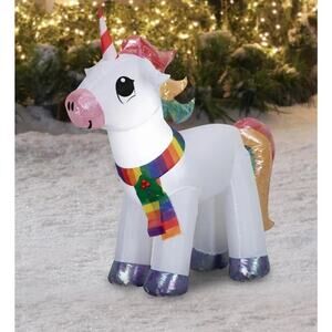 Colorful Unicorn Yard Inflatable Festive 3.5 ft Christmas or Any Holiday